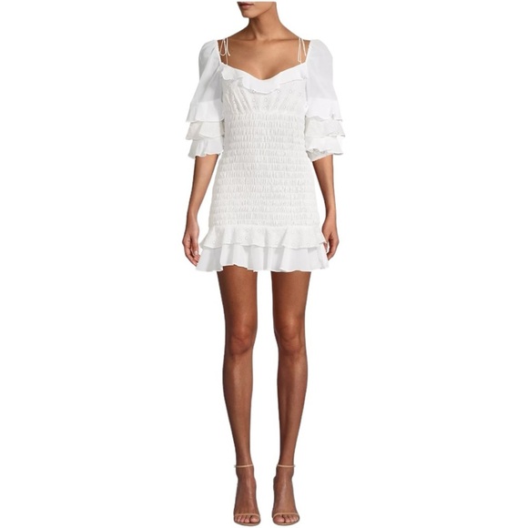 FOR LOVE & LEMONS | NWT Bora Bora Ruffled Mini Dress | White Eyelet Sweetheart S - Picture 5 of 13